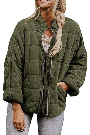 Winter Coats for Women Casual Lightweight Quilted Jackets Oversized Long Sleeve Zip Up Puffer Jacket | Amazon (US)