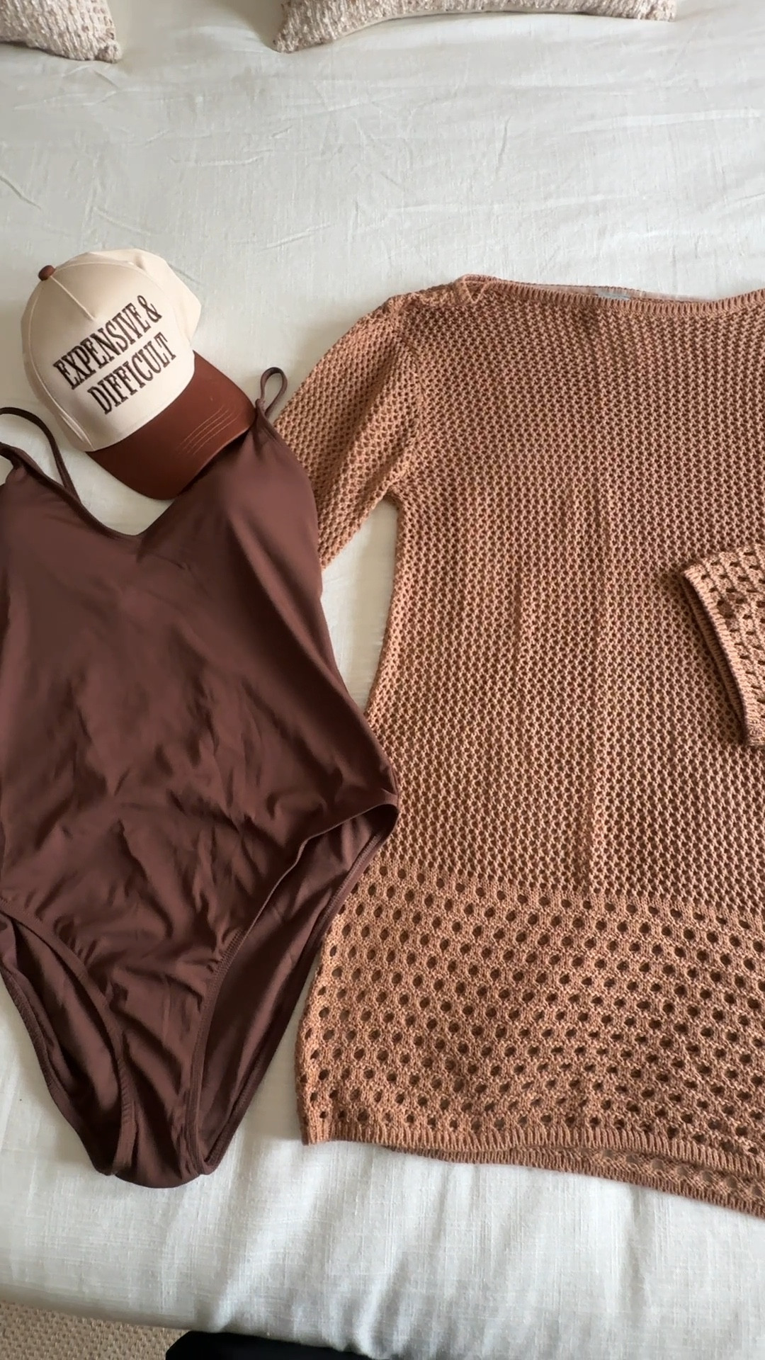 One of my fave outfits from my recent beach vacation. All brown - one piece swimsuit and crocheted coverup with a fun hat. Felt luxe without being boring. 
Expensive and difficult hat brown swimsuit beach wear poolside 

#LTKMidsize #LTKSeasonal #LTKTravel