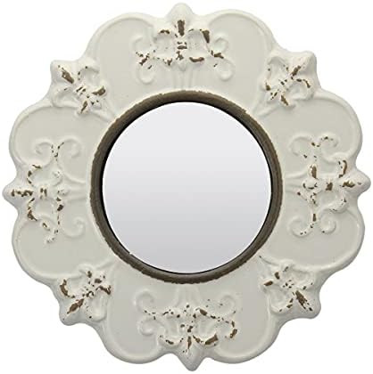 Stonebriar Decorative 8" Antique Off White Round Ceramic Accent Wall Mirror | Amazon (US)