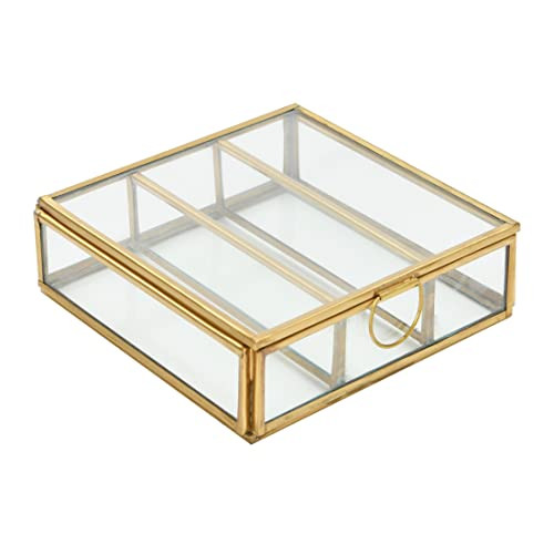 Creative Co-Op Metal and Glass 3 Compartments, Brass Finish Box, 5" L x 5" W x 2" H | Amazon (US)
