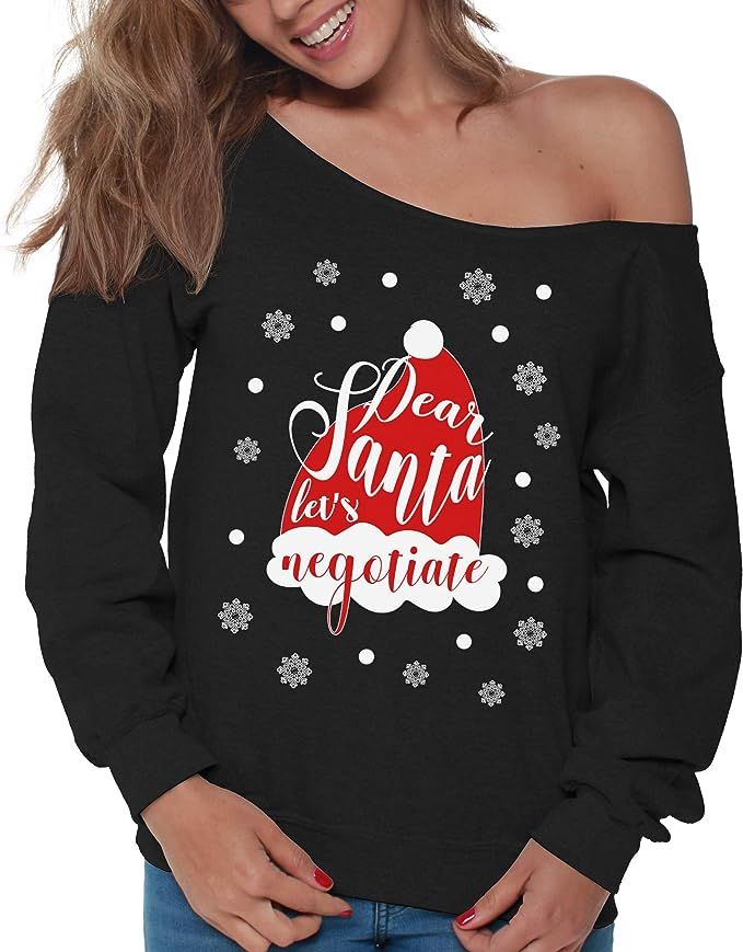 Vizor Dear Santa Define Good Off Shoulder Sweater for Women Dear Santa Define Good Ugly Christmas... | Amazon (US)