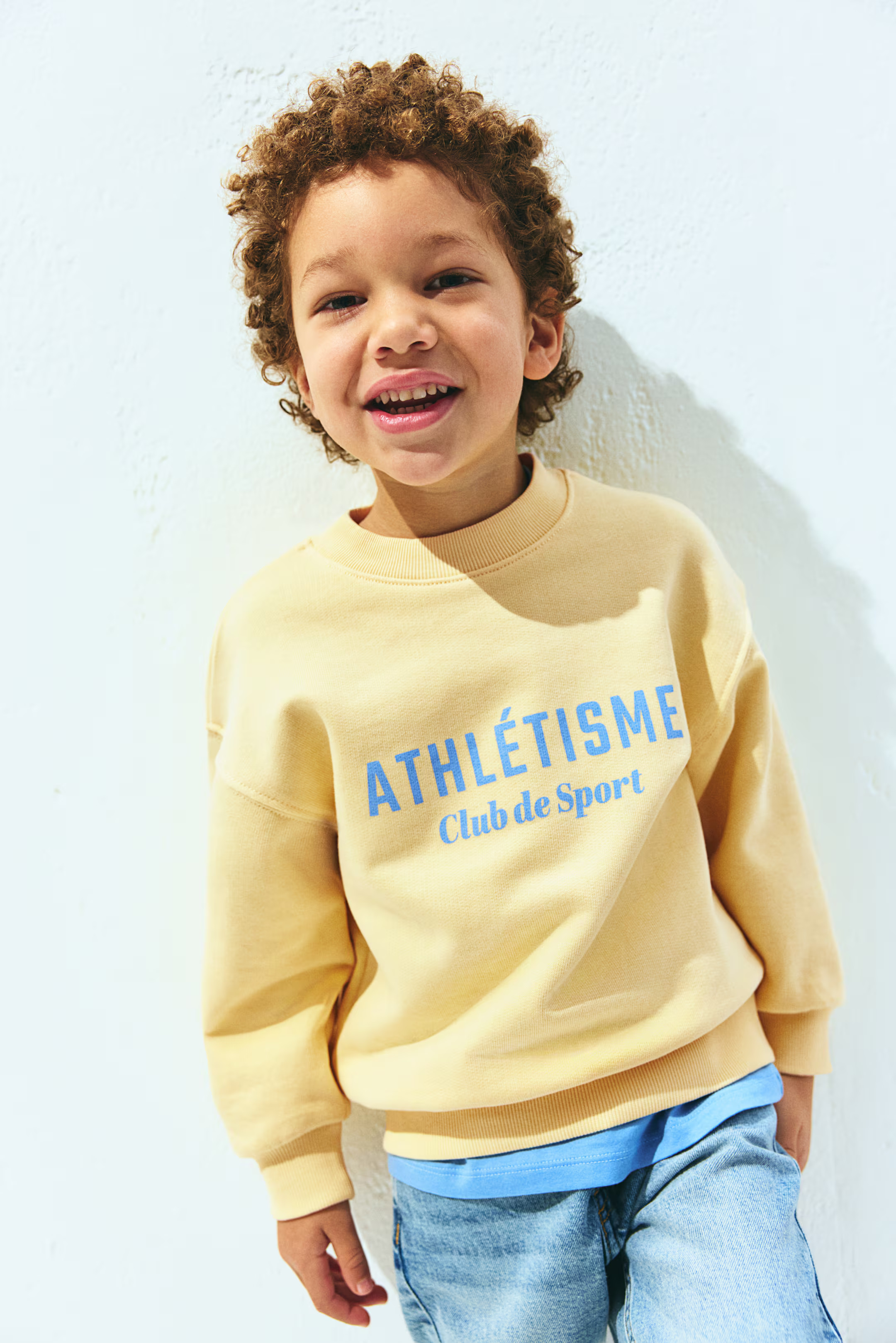 Printed Crewneck Sweatshirt - Yellow/Athlétisme - Kids | H&M US | H&M (US + CA)