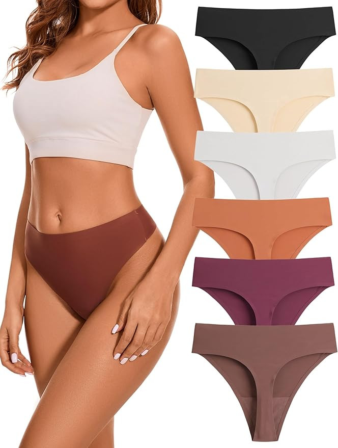 High Waisted Seamless Thongs for Women No Show Thong Breathable Panties Comfortable Underwear 6 P... | Amazon (US)