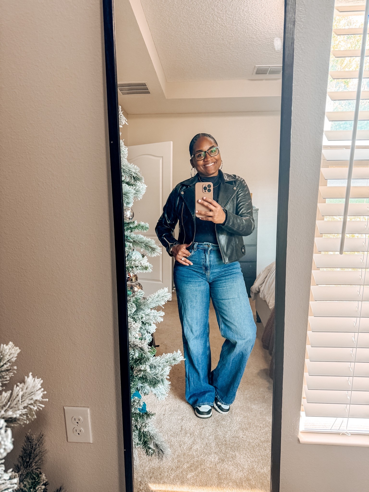 Busy mom uniform: cute top, good denim, and sneakers that keep up.


Denim | wide leg jeans | black jacket | faux leather jacket | turtle neck | long sleeve | sneakers | mom life

#LTKdayinmylife #LTKmomlife #LTKootd