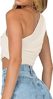 LYANER Women's Sexy Ruched One Shoulder Sleeveless Crop Top Strappy Cami Tank | Amazon (US)