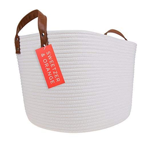 Sweetzer & Orange Large Woven Cotton Rope Storage Basket (Vegan Handles) - Blanket Storage Basket... | Amazon (US)