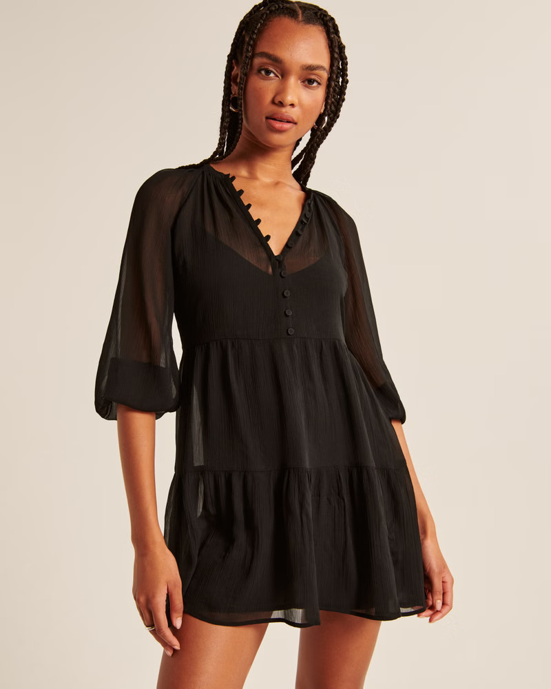 Long-Sleeve Button-Through Mini Dress | Abercrombie & Fitch (US)