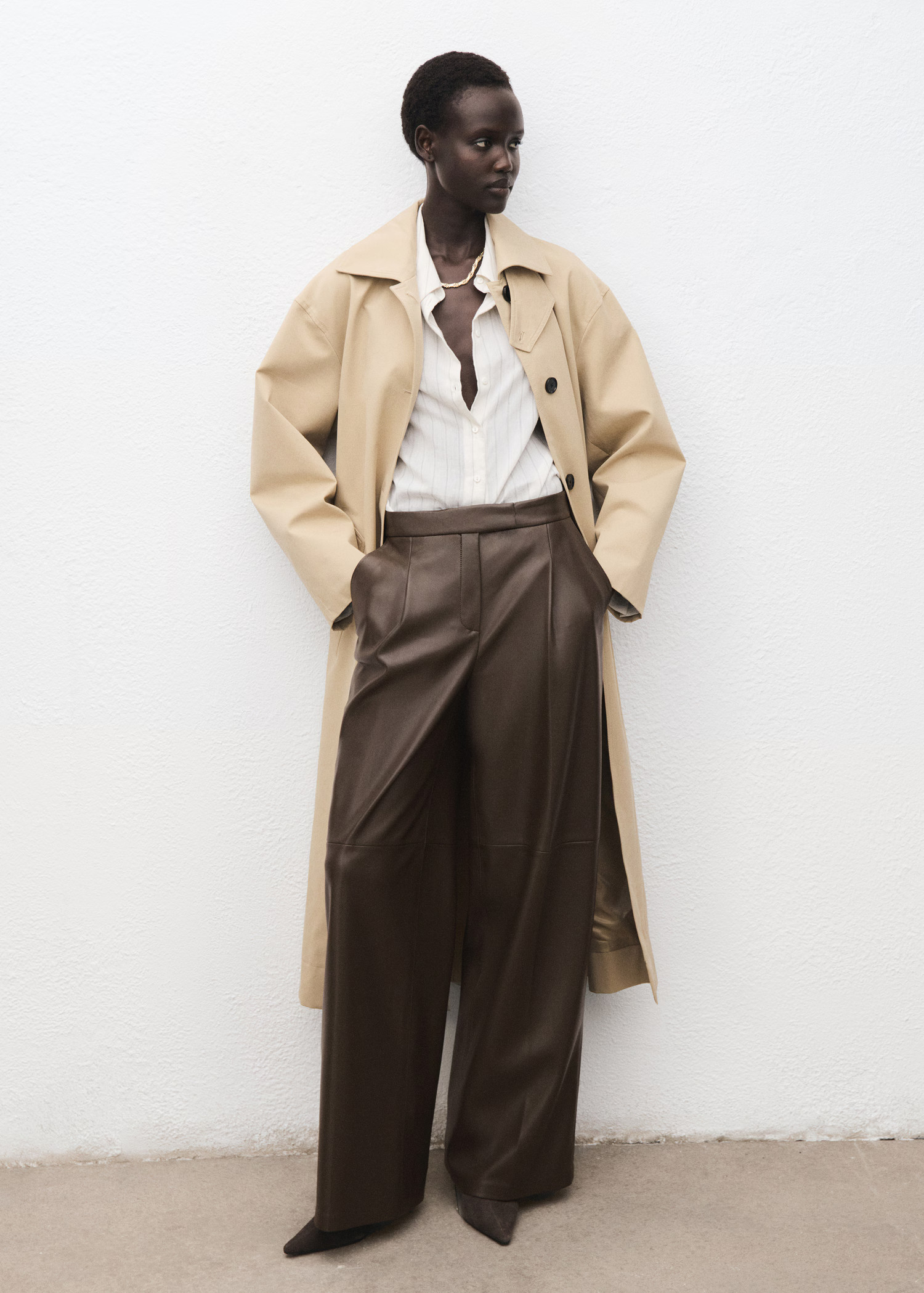 Leather-effect wide-leg pants - Women | MANGO USA | Mango (US/MX/AU)