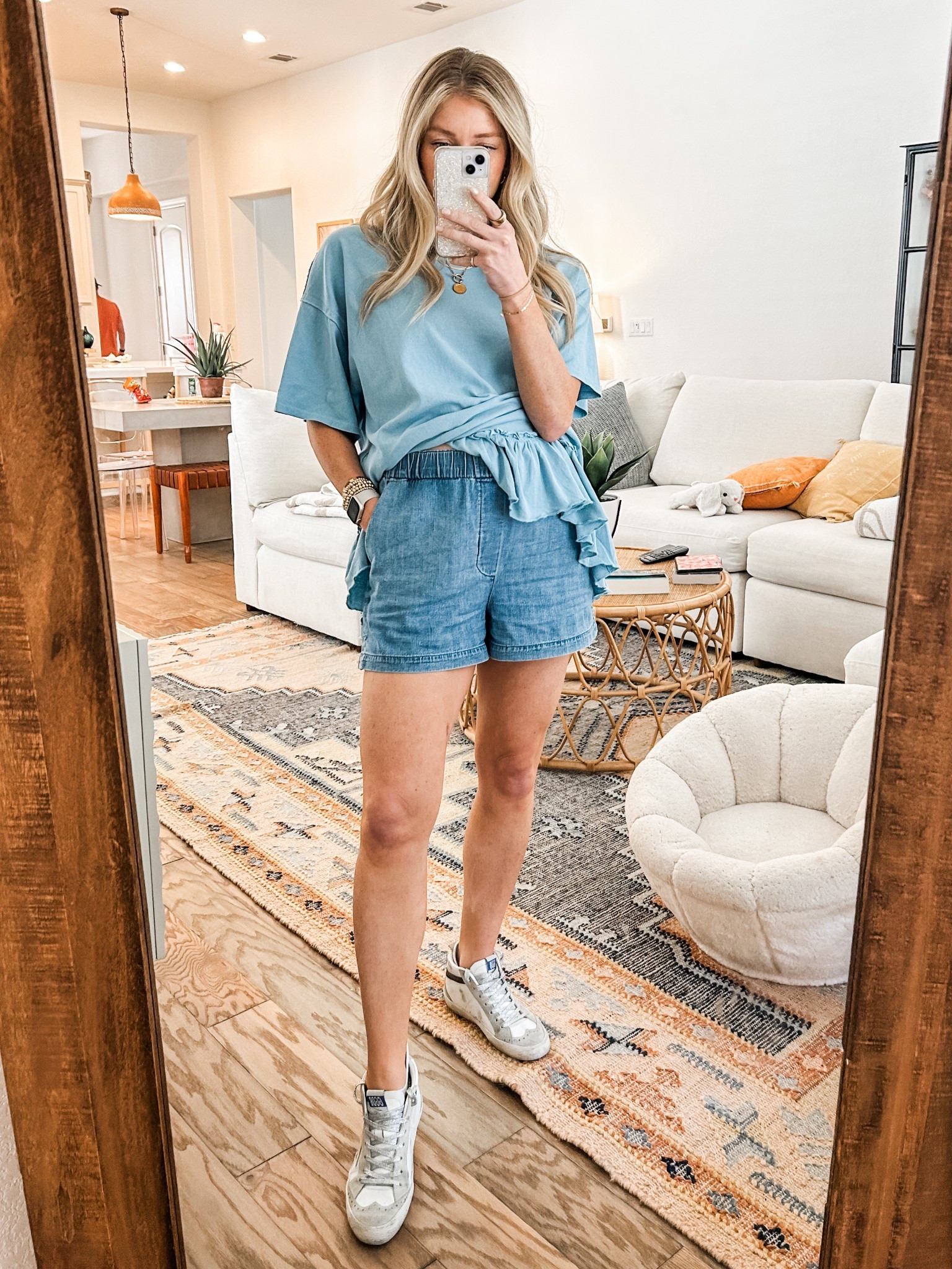 bump friendly denim pull on shorts - so glad i found these! wearing size small in shorts 
xs in top

#LTKStyleTip #LTKBump #LTKSaleAlert