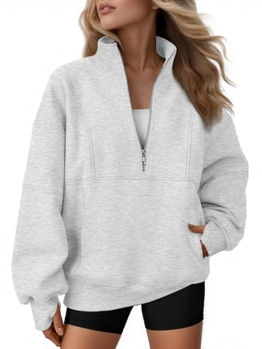 AUTOMET Womens Quarter Zip Oversized Sweatshirts Teen Fleece Pullover Hoodies 2025 Mock Neck Sweater Fall Workout Jacket Grey L | Amazon (US)