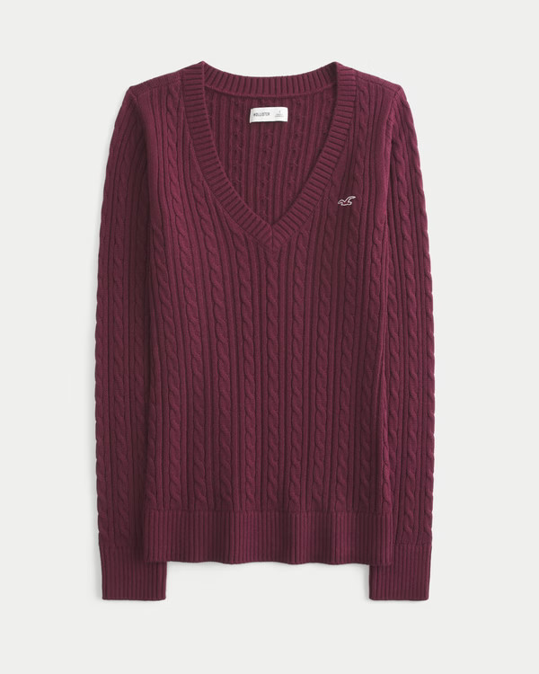Women's Cable-Knit Icon V-Neck Sweater | Women's Tops | HollisterCo.com | Hollister (US)