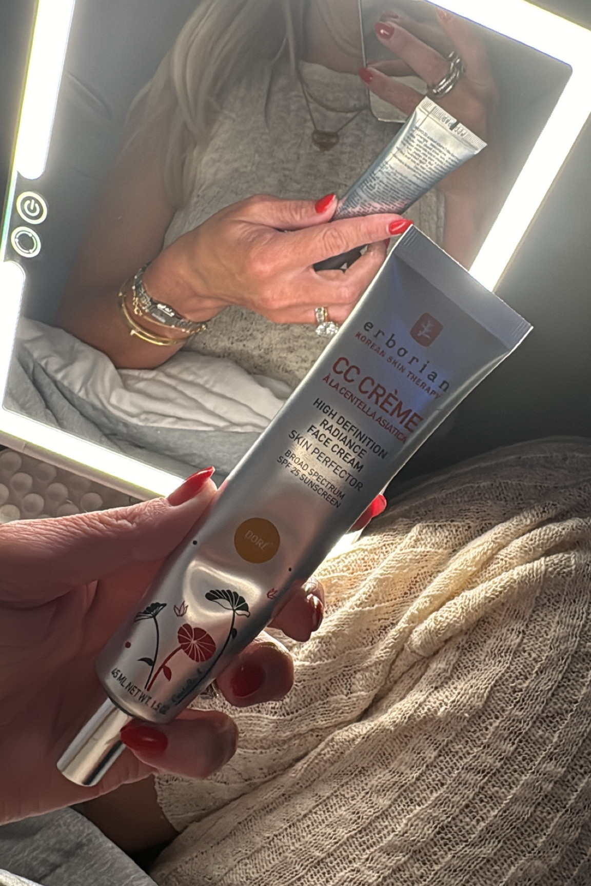 My color is clair 
My friend is a little darker and uses golden 