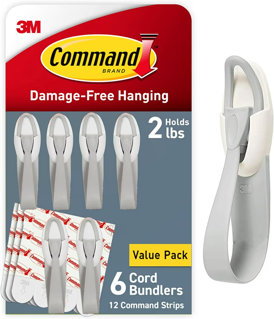 Command Cord Bundlers Damage Free Hanging Gray 6 Command Strips | Amazon (US)