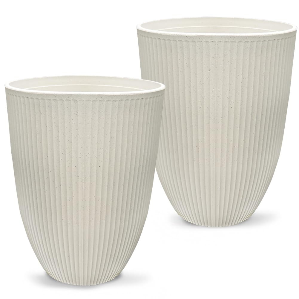 2 Pcs Pack 15 Inches Heavy Duty Plastic Resin Tall Tapered Planter Pots Large Round Planter Flowe... | Amazon (US)