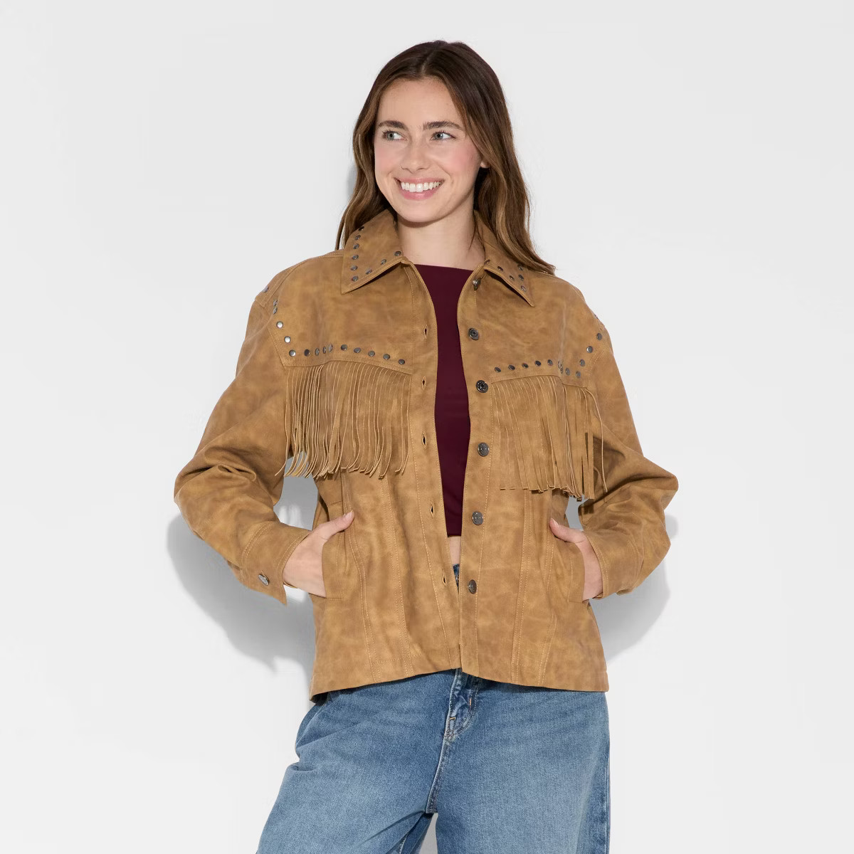 Women's Faux Suede Fringe Jacket - Wild Fable™ Brown | Target
