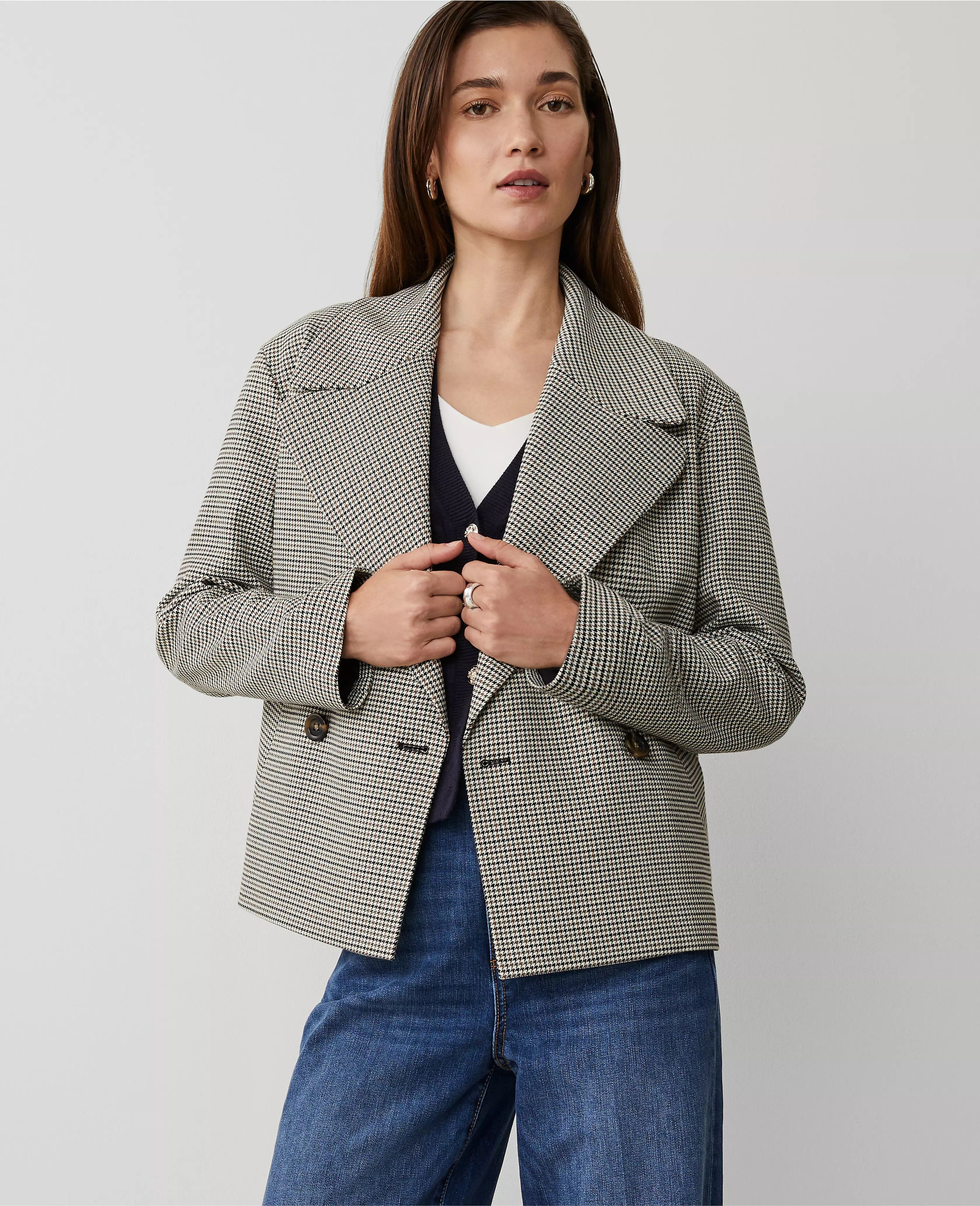 Petite Houndstooth Short Swing Trench Jacket | Ann Taylor (US)