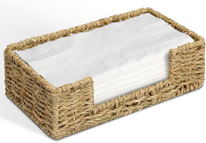 Bathroom Disposable Guest Towel Napkin Holder Long Seagrass Woven Rattan Wicker Table Dinner Pape... | Amazon (US)