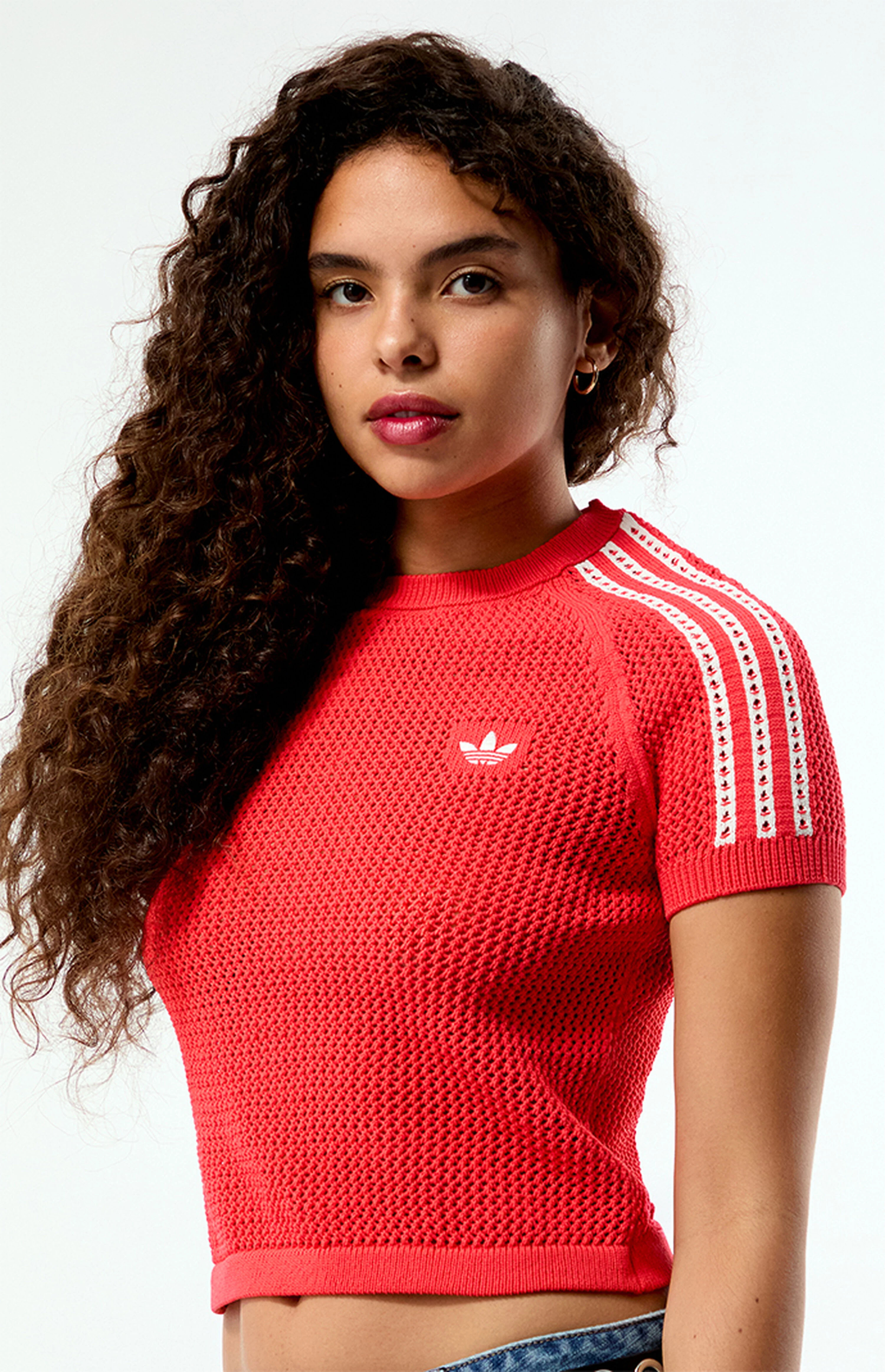 adidas Knit Crochet Short Sleeve Top | PacSun