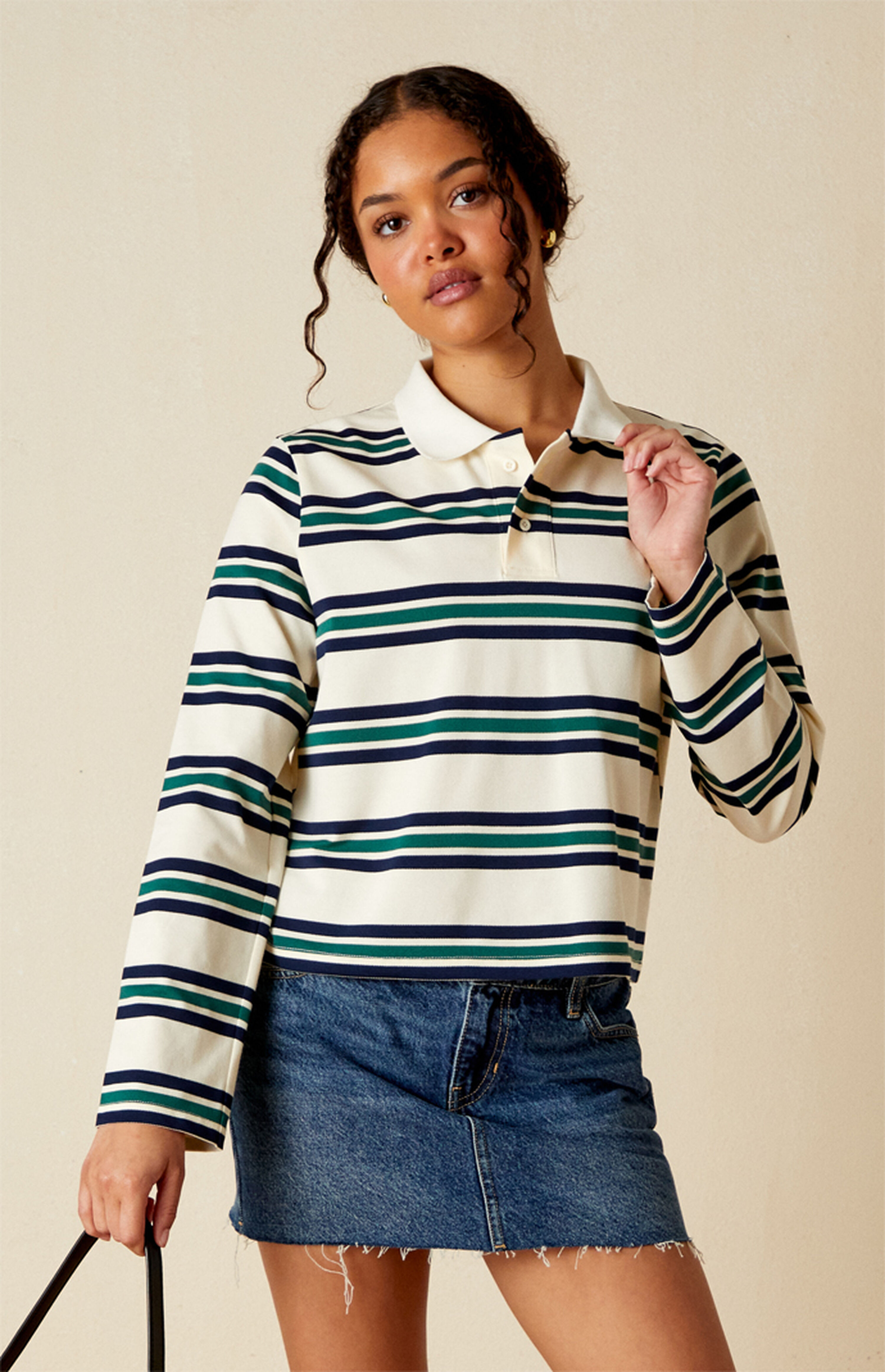 Your Favorite Megan Striped Long Sleeve Polo Shirt | PacSun