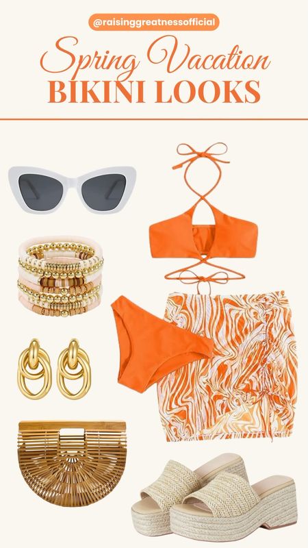 Elevate your spring vacation vibes with these stunning bikini looks paired with chic cover-ups! From trendy oversized cat-eye sunglasses to gold geometric drop dangle earrings, create the perfect beach ensemble. Embrace the spring spirit with a Miuco handmade bamboo handbag and a variety of 3-piece swimsuits featuring tropical prints and textured designs. Finish off your look with platform slip-on espadrille sandals for ultimate comfort and style. It's the perfect combination for a memorable spring vacation! 🌴👙 #SpringVacation #BikiniLooks #Combination

#LTKswim #LTKfitness #LTKSeasonal