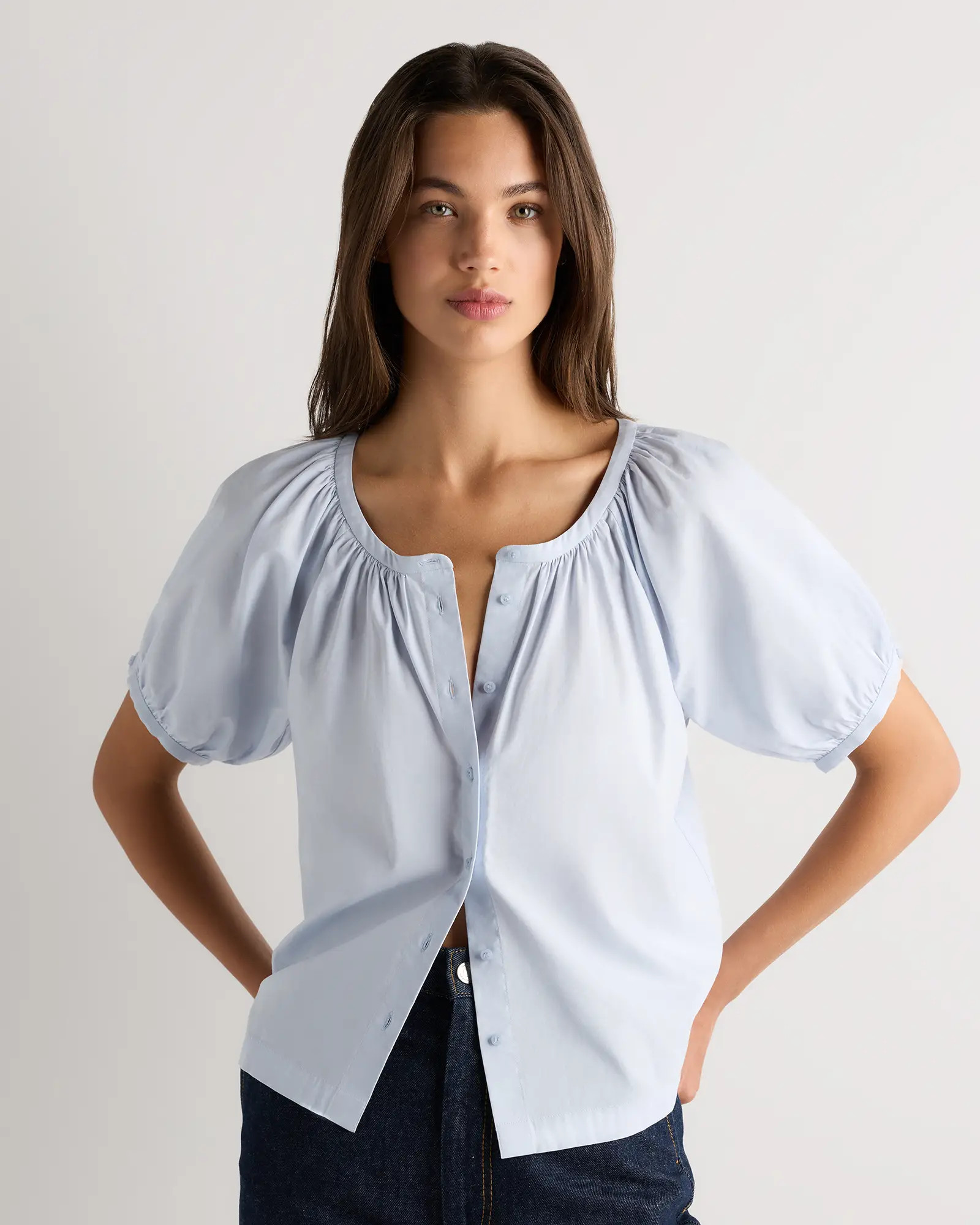 Cotton Viscose Voile Raglan Short Sleeve Blouse | Quince
