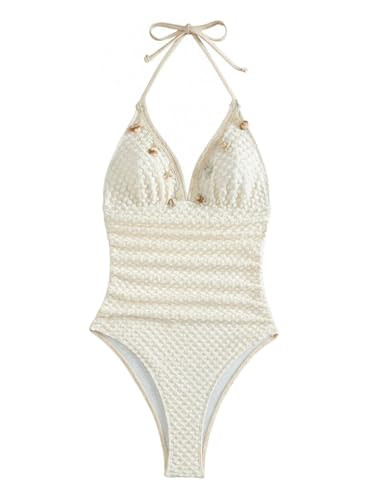 Verdusa Women's Seashell Beaded One Piece Swimsuit Textured High Cut Bathing Suit Boho Vacation O... | Amazon (US)