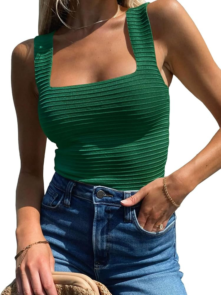 BZB Womens Ribbed Tank Tops 2025 Summer Sleeveless Square Neck Shirts Casual Slim Fitted Knit Shi... | Amazon (US)