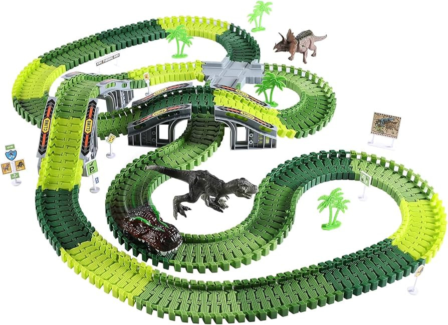 340 Pcs Dinosaur Track Toys Race Car Toys Set for Kids 3-7     Flexible Tracks, 2 PCS Dinosaur Ca... | Amazon (US)