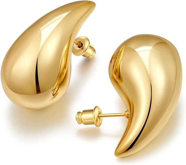 Bottega Earrings Dupes Gold Chunky Earrings Thick Earrings 14K Gold Plated Teardrop Earrings Wate... | Amazon (UK)