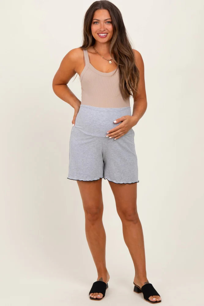 Heather Gray Ribbed Maternity High Waisted Maternity Lounge Shorts | PinkBlush Maternity