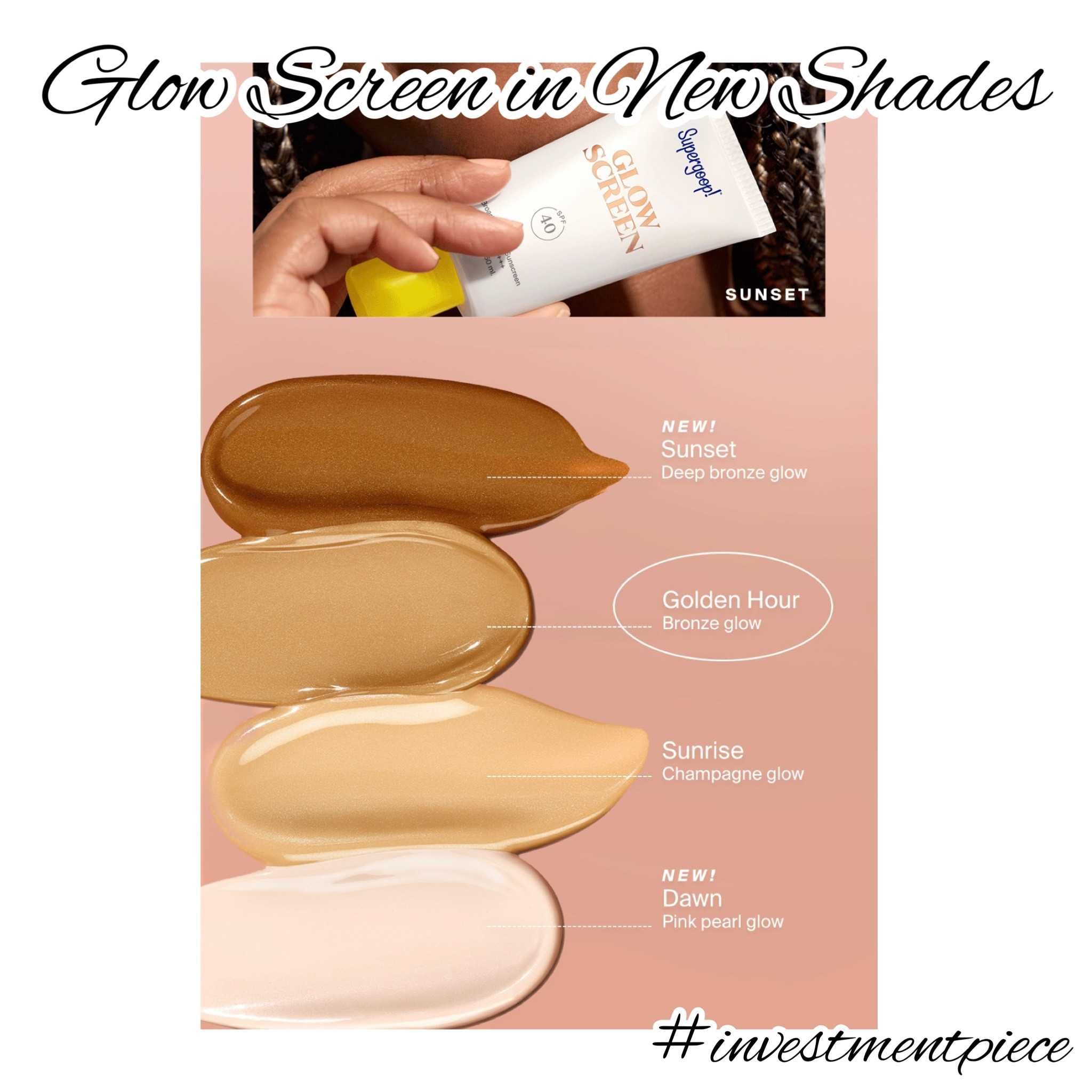 Cult Fave (and my go-to) @supergoop Glow Screen released new colors today. Use as a highlighter or as light coverage! #investmentpiece 

#LTKbeauty #LTKFind #LTKunder50
