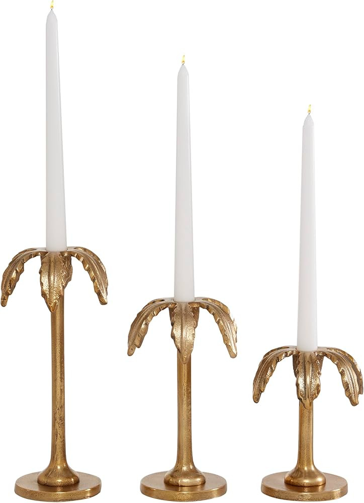Deco 79 Aluminum Solid Candle Holder, Set of 3 6", 8", 10"H, Gold | Amazon (US)