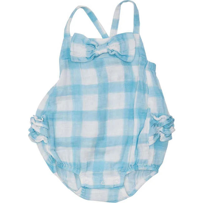 Angel Dear | Painted Gingham | Organic Cotton (Blue Bow Bubble, Size 0-3M) | Maisonette | Maisonette