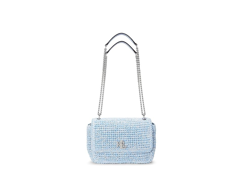 Lauren Ralph Lauren Melange Woven Straw Medium Sophee Bag Shoulder Women's Handbags Cornflower Blue Mlnge/Crnflwr Blu, Leather | Zappos