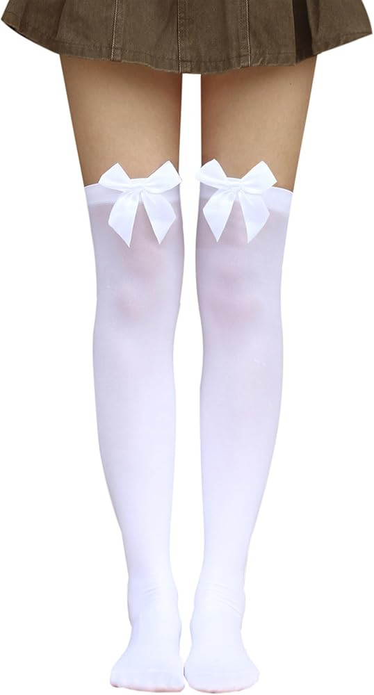 Bestjybt Women's Satin Bow Stockings Thigh High Over Knee Stockings | Amazon (US)