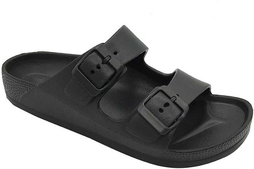 FUNKYMONKEY Women's Comfort Slides Double Buckle Adjustable EVA Flat Sandals | Amazon (US)