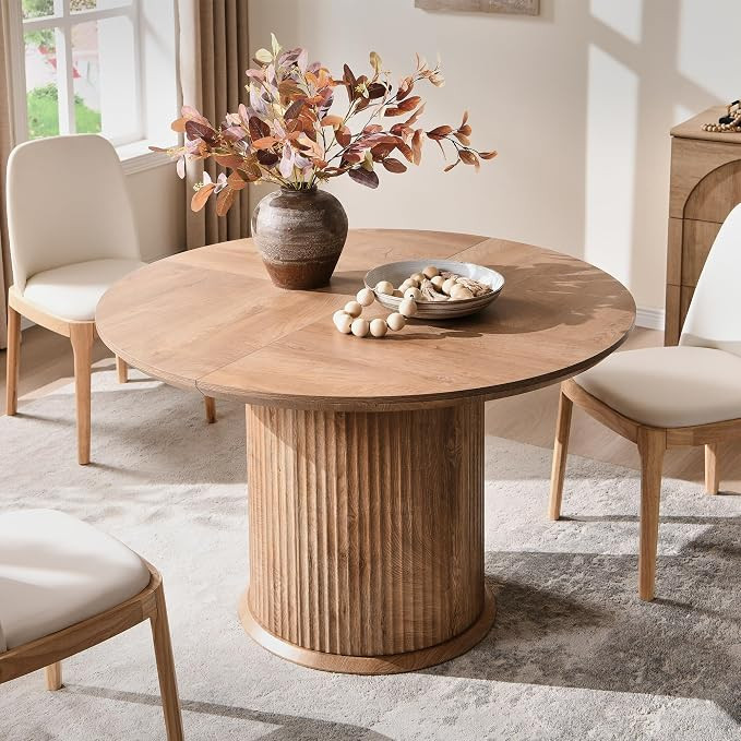 T4TREAM 47" Fluted Round Dining Table for 4-6, Mid-Century Modern Kitchen Table with Thickened Ed... | Amazon (US)