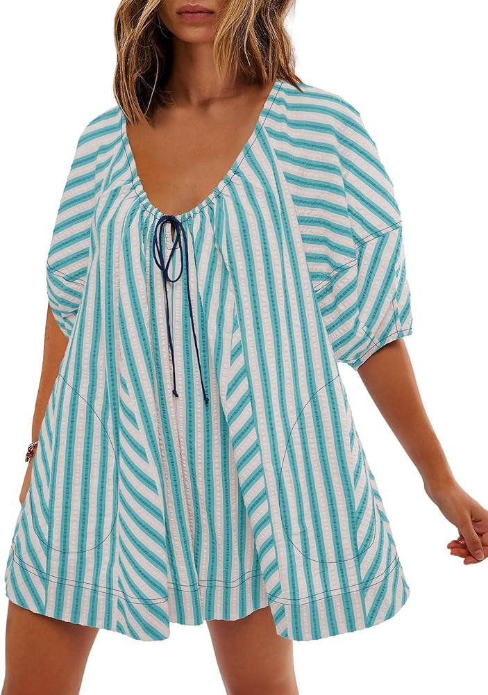 SENSERISE Womens Oversized Striped Romper Dress Shorts Jumpsuit Travel Outfit Beach Vacation Clot... | Amazon (US)