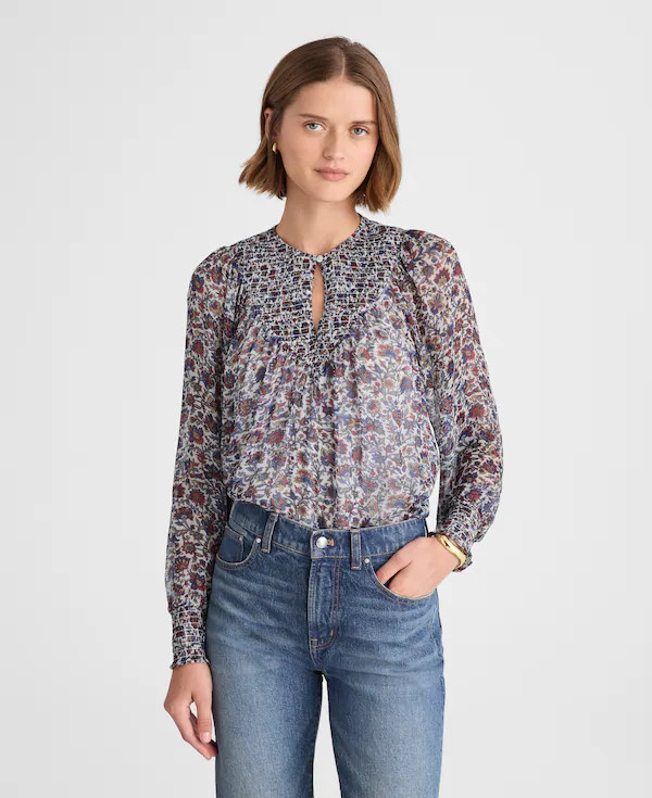 Smocked Split Crewneck Top | Madewell | Madewell