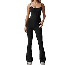 QINSEN Flare Jumpsuits for Women Spaghetti Straps Scoop Neck Bodycon Full Length Casual Unitard P... | Amazon (US)