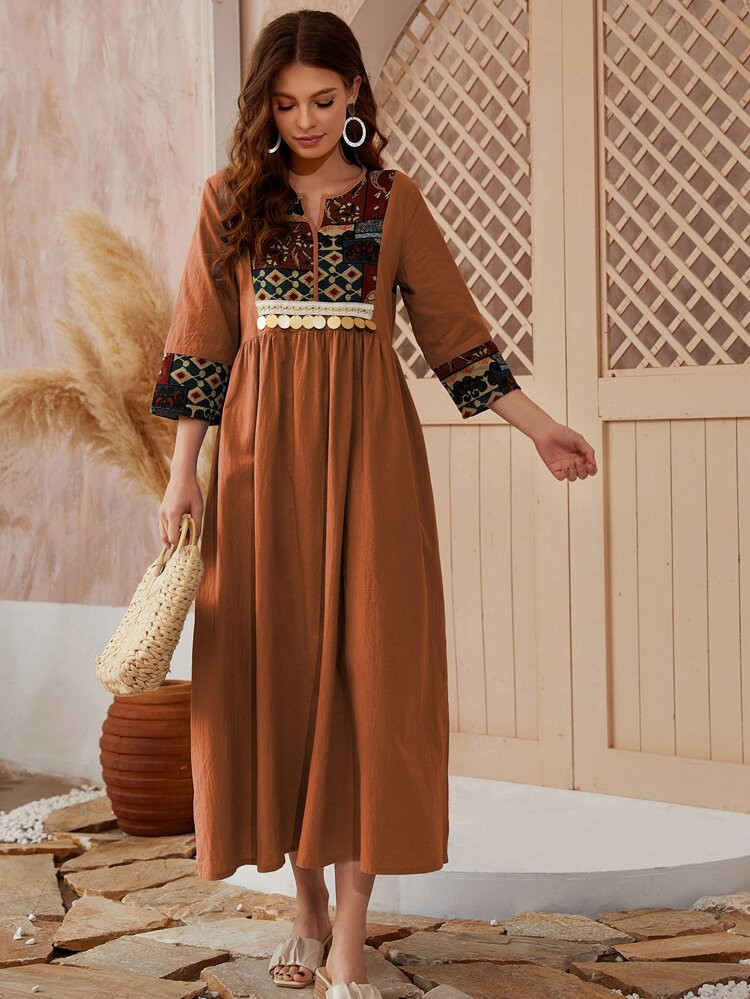 Contrast Geo Panel Smock Dress | SHEIN