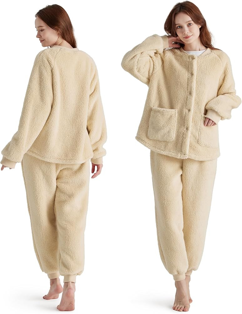 Bedsure Womens Pajama Sets, Fuzzy Fleece Pajama Loungewear, 2 Piece Winter Sherpa Sleepwear Soft ... | Amazon (US)