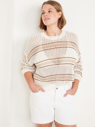 Long-Sleeve Striped Cropped Crochet Sweater for Women | Old Navy (US)