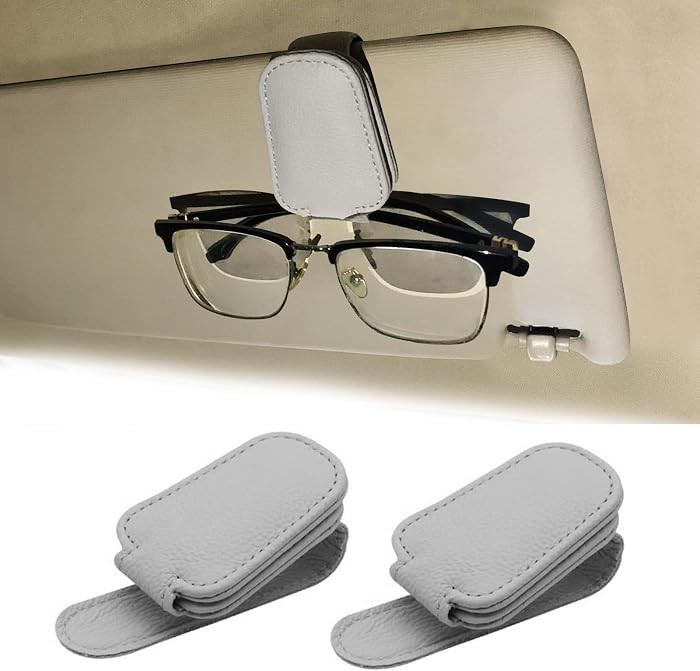 2 Pack Leather Car Visor Sunglass Holder, Magnetic Leather Glasses Eyeglass Hanger Clip for Car, ... | Amazon (US)