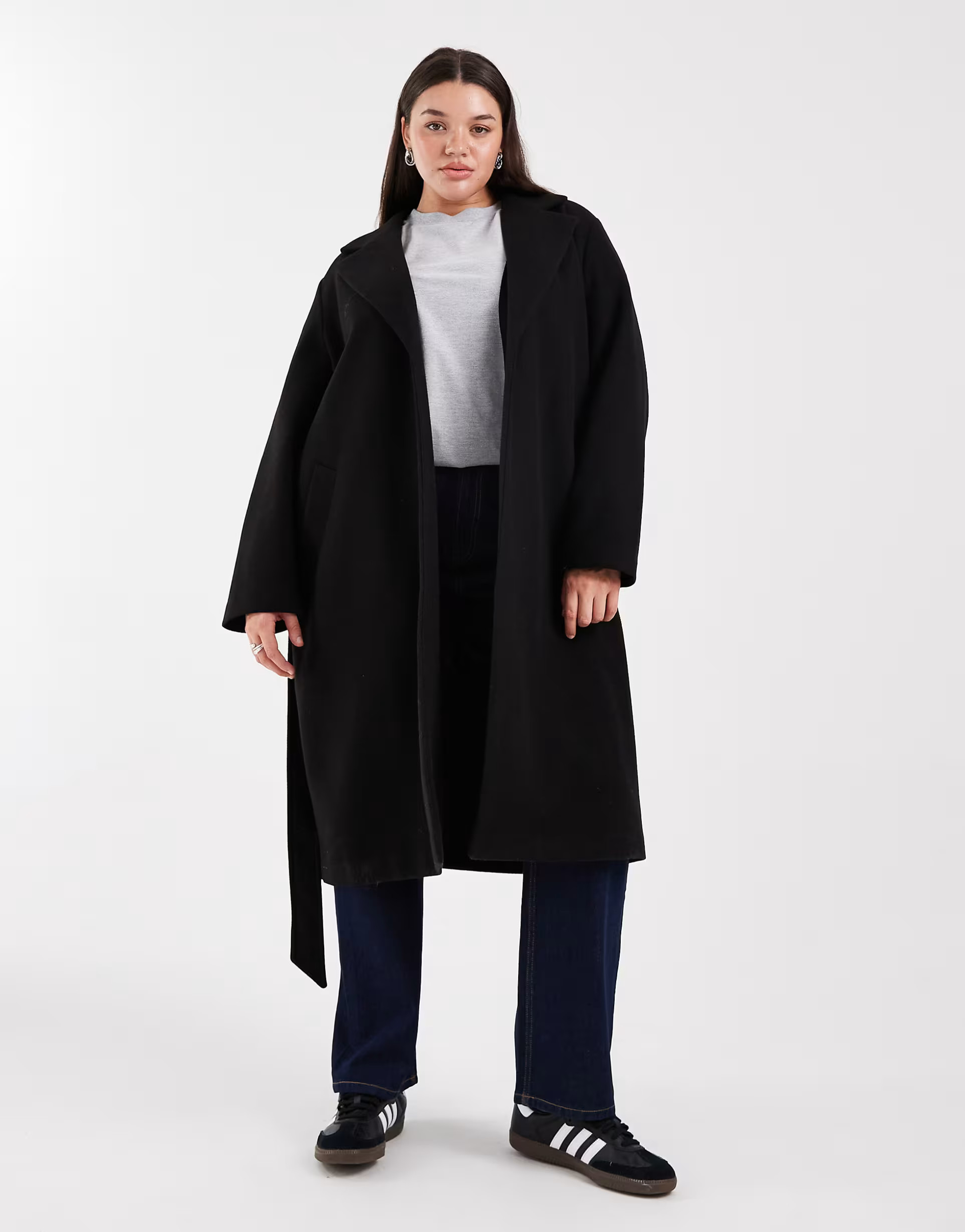 Vero Moda Curve belted formal midi coat in black | ASOS (Global)