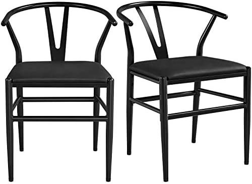 Yaheetech Metal Arm Dining Chair with PU leather Seat Modern Metal Frame Dining Chairs Armchair Set  | Amazon (US)