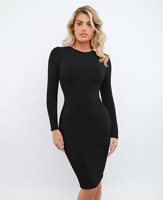 Popilush Women's Shapewear Modal Long Sleeve Crew Neck Slimming Midi Dress - Macy's | Macy's