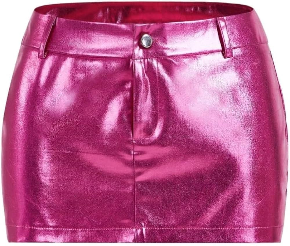 DIERAN Women's Short Skirts Zipper Front Metallic Mini Skirt Summer Casual Mini Skirts | Amazon (US)