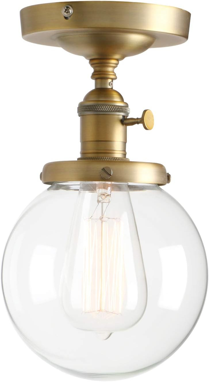 Permo Vintage Industrial Mini 5.9" Round Clear Glass Globe Semi Flush Mount Ceiling Light Fixture... | Amazon (CA)