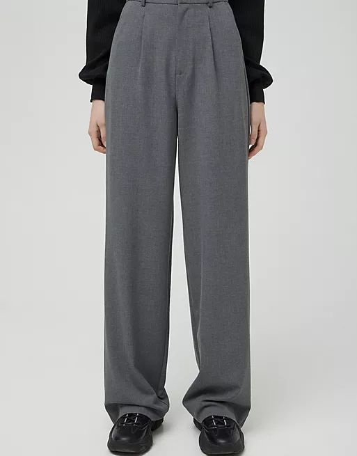 Pull&Bear wide leg tailored dad pants in gray | ASOS (Global)